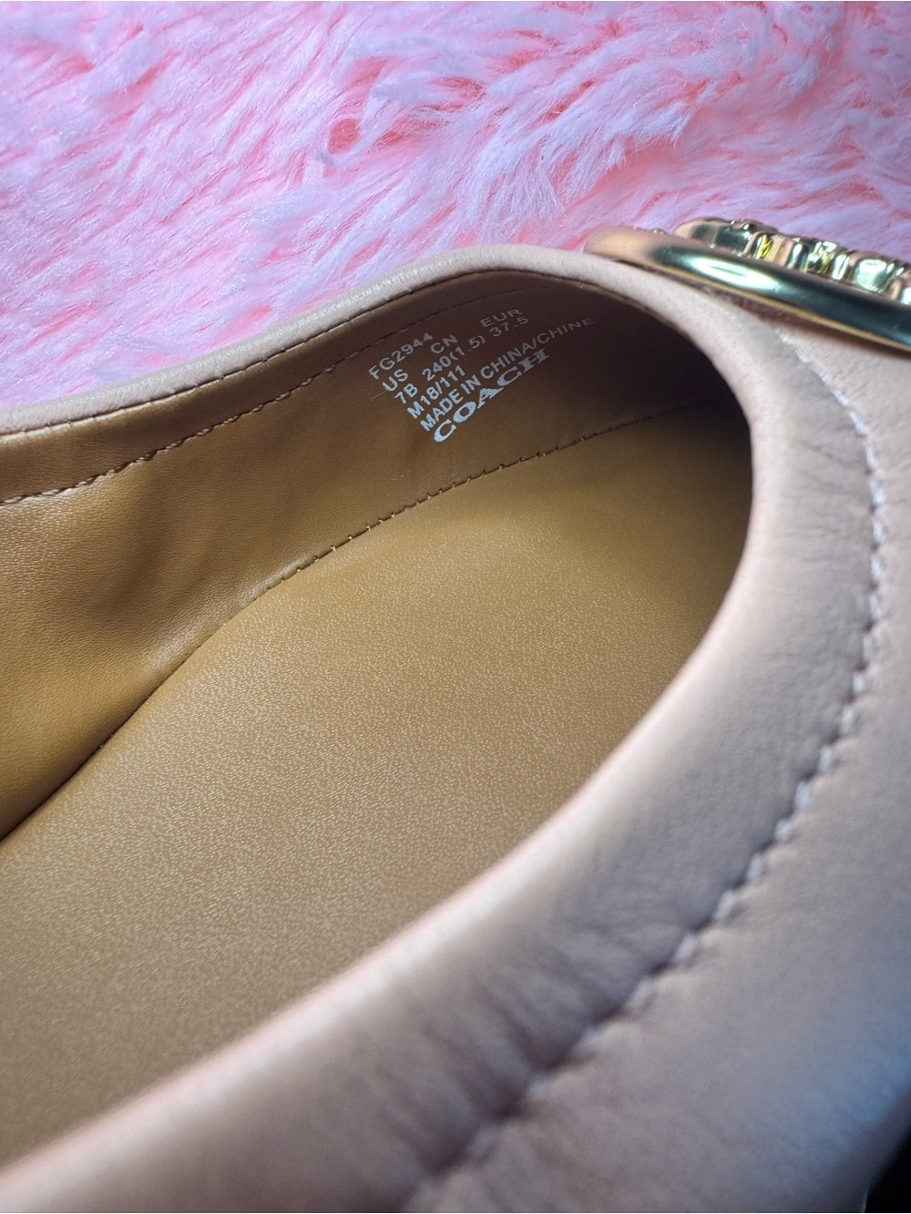 Coach Women's Blush Pink Ballet Flats with Gold Horse & Carriage Medallion - Picture 2 of 2